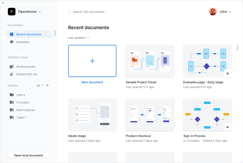 A view of Cloud documents in the Overflow launcher window.