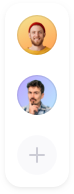 Two user avatars lined up vertically above a plus icon, indicating adding more team members