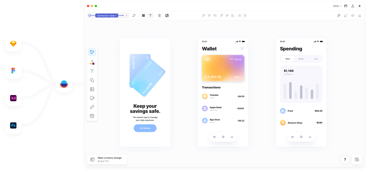 Three arrows connecting Sketch, Figma and Adobe XD to Overflow.