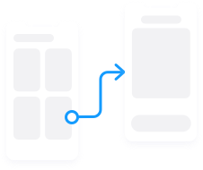 A connector starts from one screen's layer and ends in another screen.