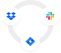A grid of popular collaboration tool logos, such as Slack , JIRA, and Dropbox.