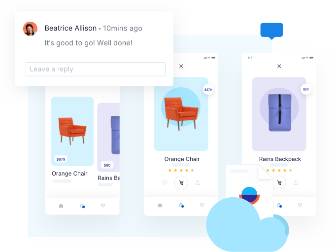 An Overflow user leaving feedback on an e-commerce user flow diagram saved on the Cloud.