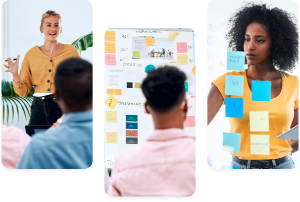 A woman giving her colleagues a presentation on business-related topics.