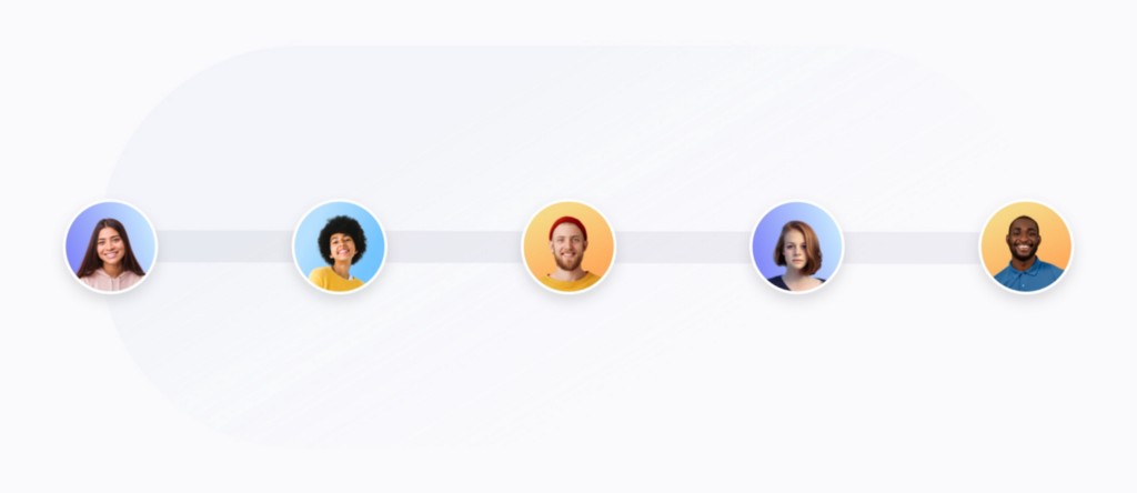 Avatars of 5 team members being connected by a straight line, symbolizing their alignment.